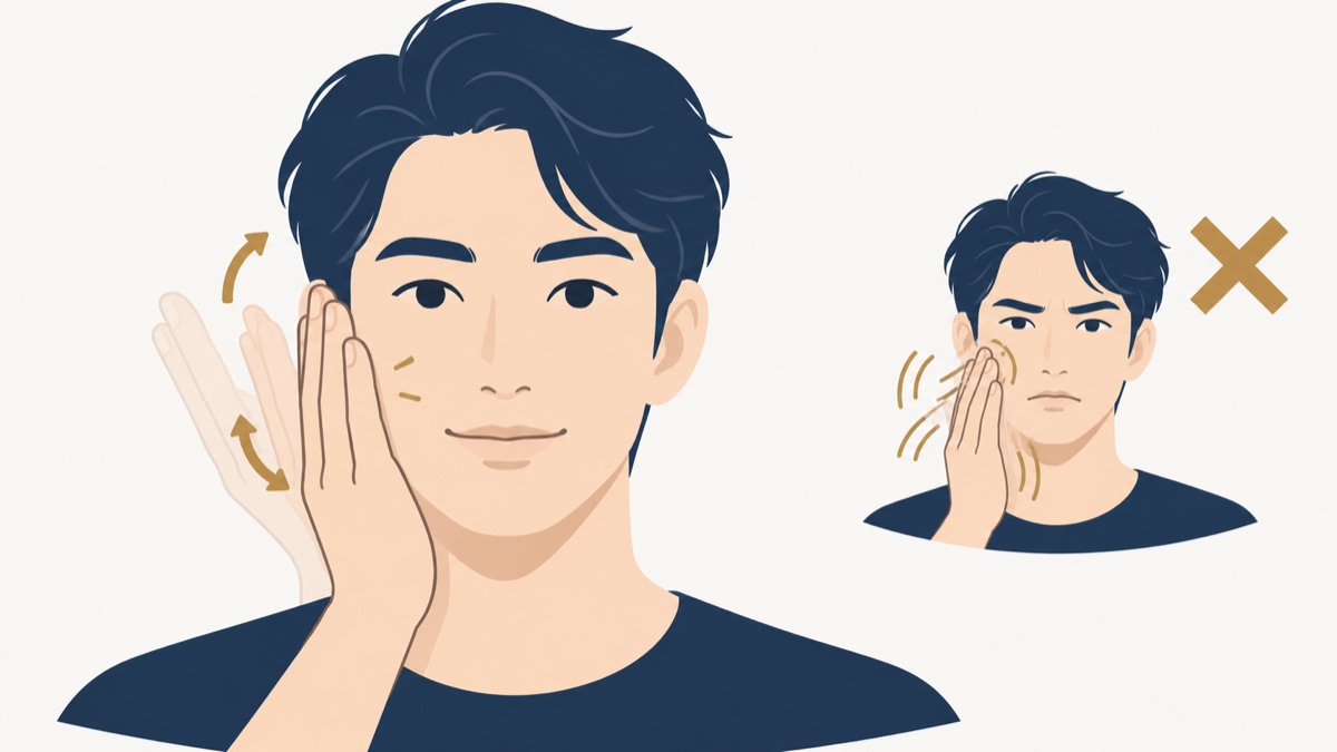 손바닥으로 볼을 가볍게 톡톡 두드리는 동작